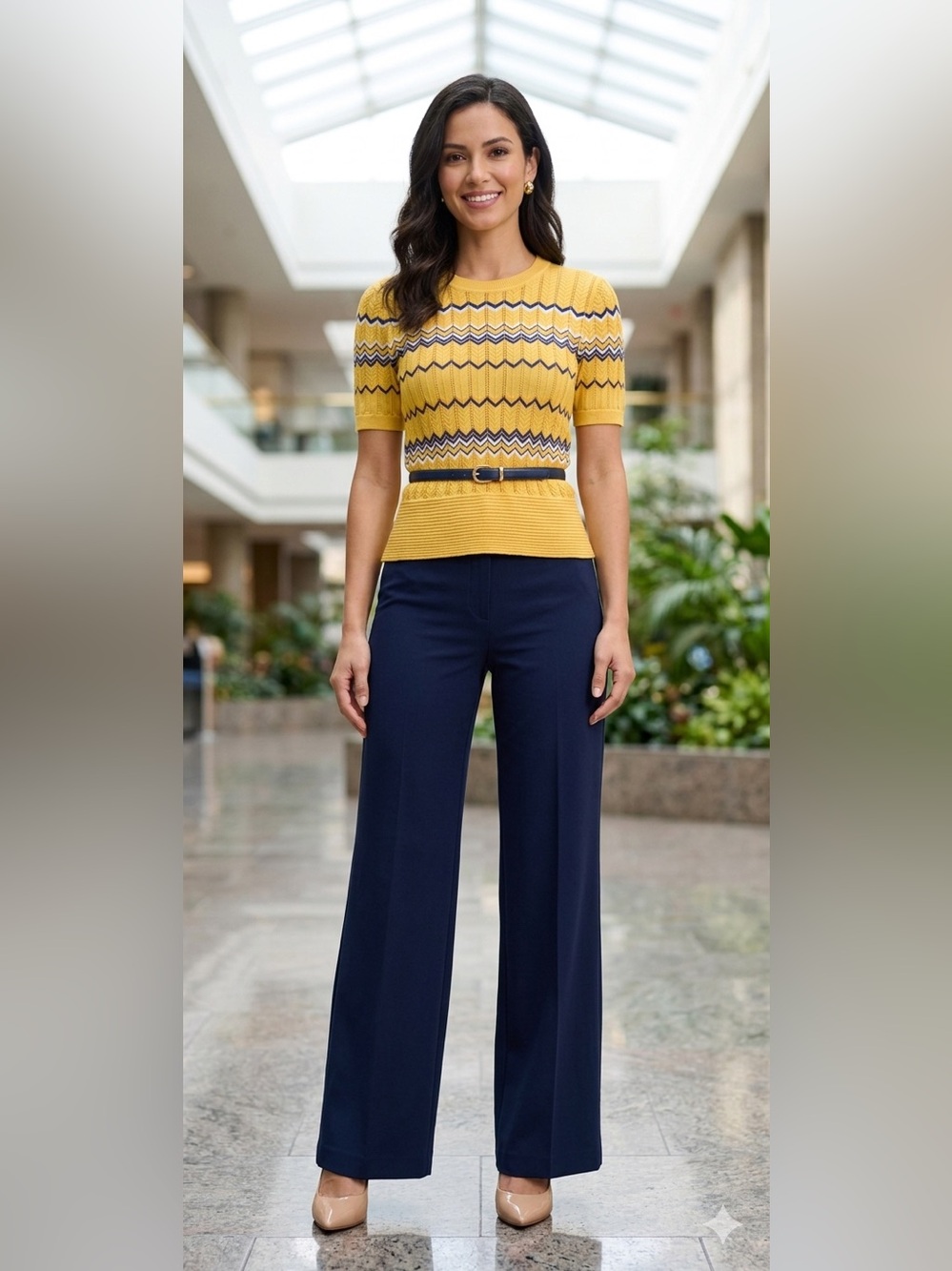 GABBY ISABELLA Yellow Chevron Knit Sweater SIZE SMALL